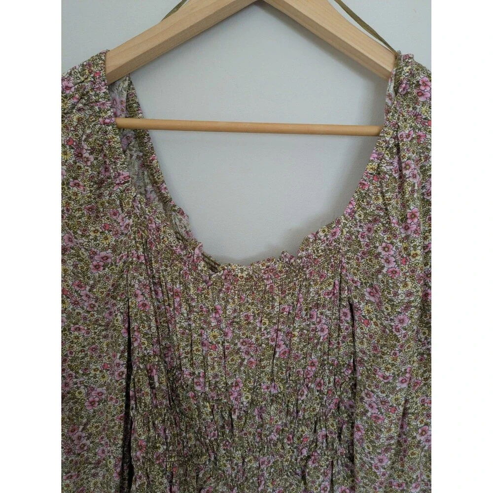 Pink Floral Smocked Long Sleeve SZ M Coquette Fairy Romantic Cottagecore Top EUC - Picture 9 of 13